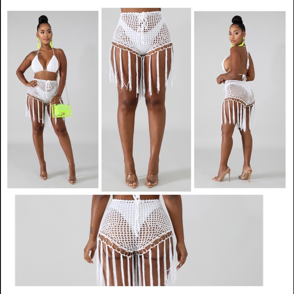 A white shorts swim cover up